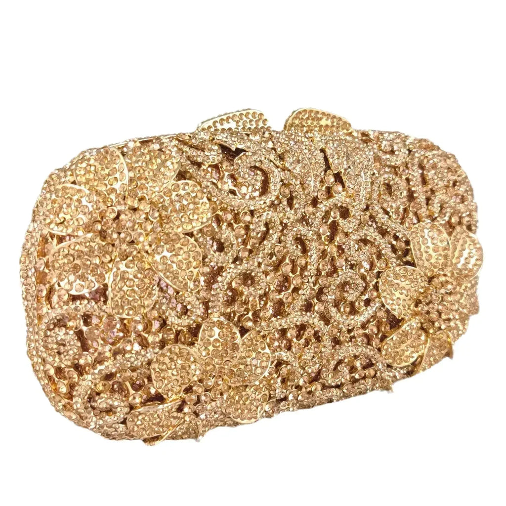 Boutique de fgg champanhe feminino flor bolsa de noite saco nupcial casamento strass bolsas festa jantar formal saco embreagem