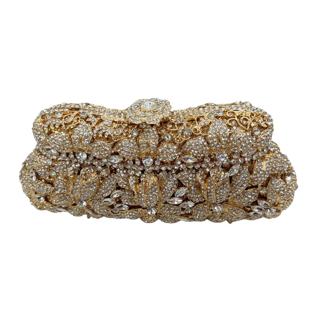 Flor de alta qualidade oco diamante jantar de casamento senhoras diamante corrente saco noite