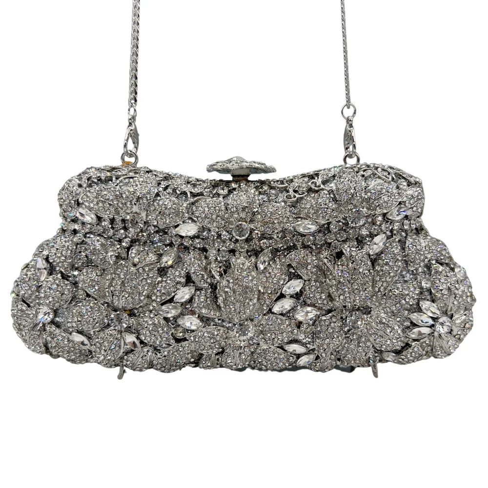 Flor de alta qualidade oco diamante jantar de casamento senhoras diamante corrente saco noite