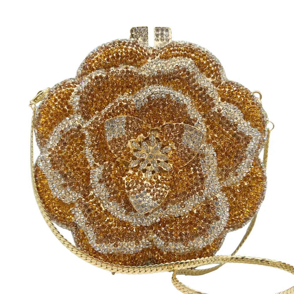 Alta qualidade presente do dia das mães 3d flor rosa strass diamante saco meninas e mulher saco de noite de casamento