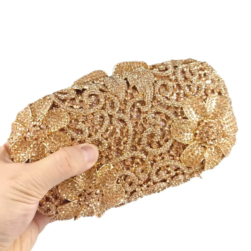Boutique de fgg champanhe feminino flor bolsa de noite saco nupcial casamento strass bolsas festa jantar formal saco embreagem